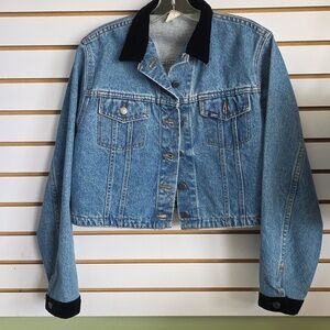 Vintage '80s cropped Lee denim jacket Black Velvet trim MED